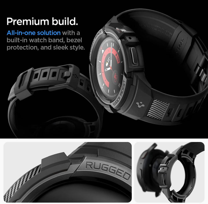 Spigen Rugged Armor Pro Armband mit Hülle Kompatibel mit Galaxy Watch 5 Pro 45mm (2022) - Schwarz, S