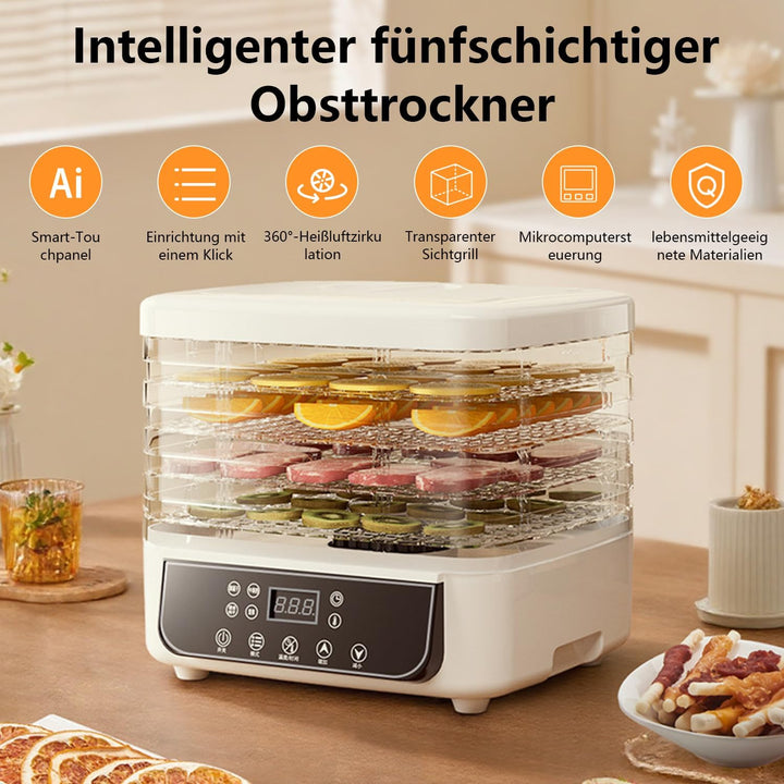 Dörrgerät, Multifunktionaler Obsttrockner mit 5 Fächern, 72-Stunden-Timer Obsttrockner mit LED-Anzei