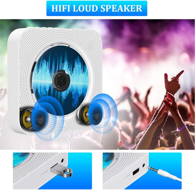 Tragbarer CD Player Bluetooth, Qoosea Wandmontierbar Eingebaute HiFi-Lautsprecher für Kinder, Music