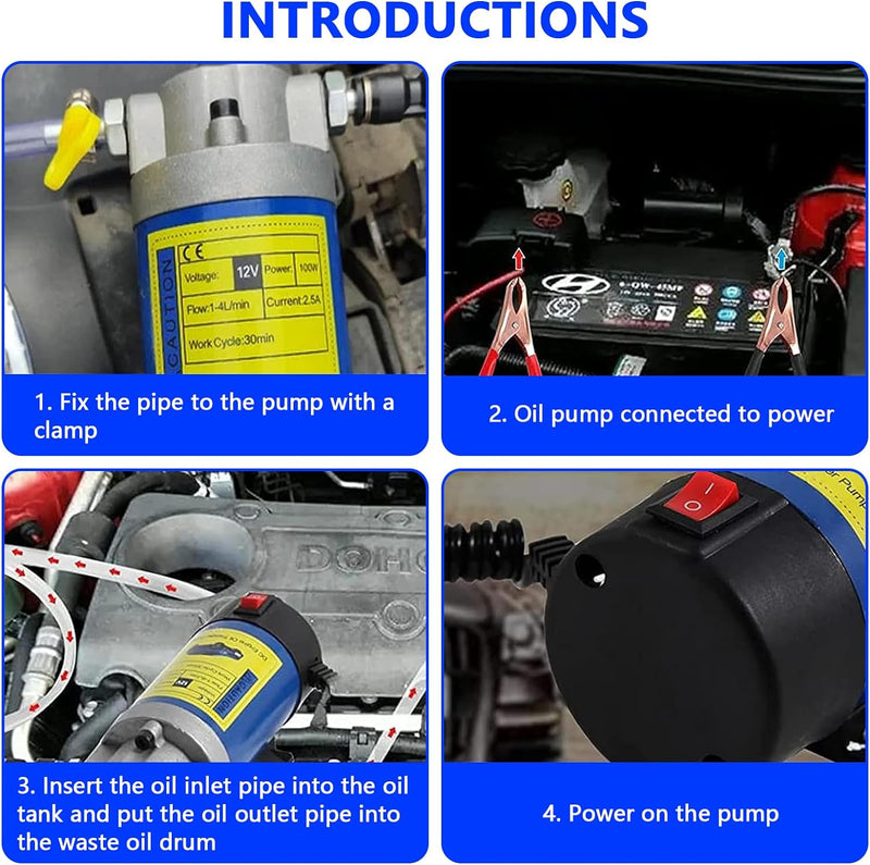 Mocoli Dieselpumpe, 12V 100W Ölabsaugpumpe Elektrisch Diesel Absaugpumpe Ölwechselpumpe mit 3 Rohren
