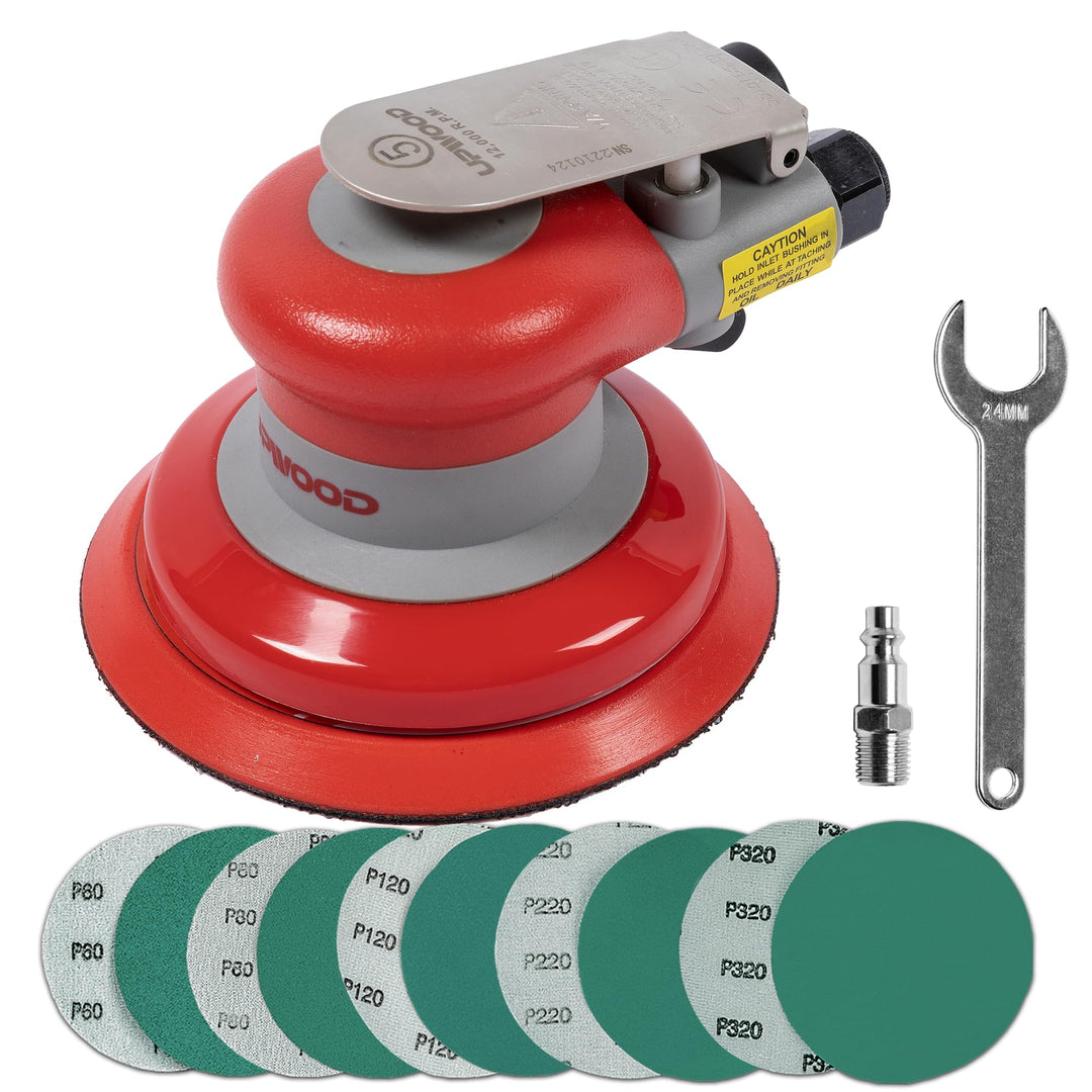 125mm Druckluft-Exzenterschleifer, 5 Zoll, leicht, ohne Absaugung, 3/16" Hub, 12.000 U/min, mit 10 g