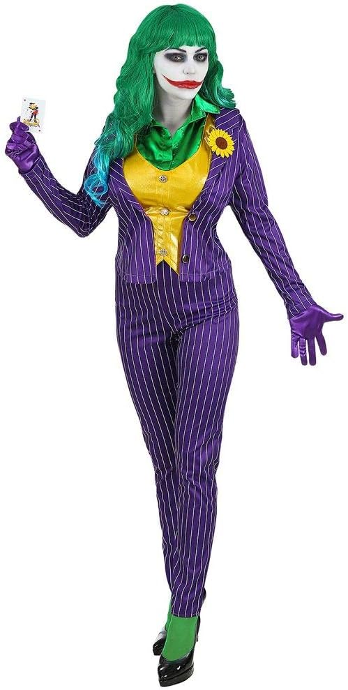 Mad Joker Damen Kostüm Jackett Weste Hose Bluse Handschuhe, Grösse:M