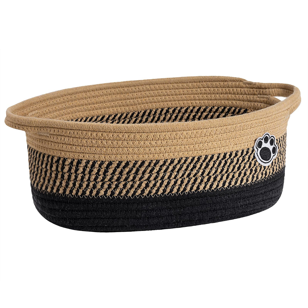 TIMEYARD Hundespielzeugkorb Geflochten Aufbewahrungskorb 30x20x13cm Schwarz | Niedlicher Korb für Hu