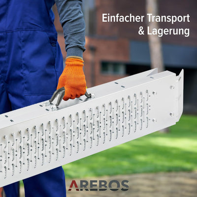 Arebos 2 x Auffahrrampe 400 kg | Laderampe faltbar | galvanisierter Stahl 180x22,5x4,5 cm | Verlader