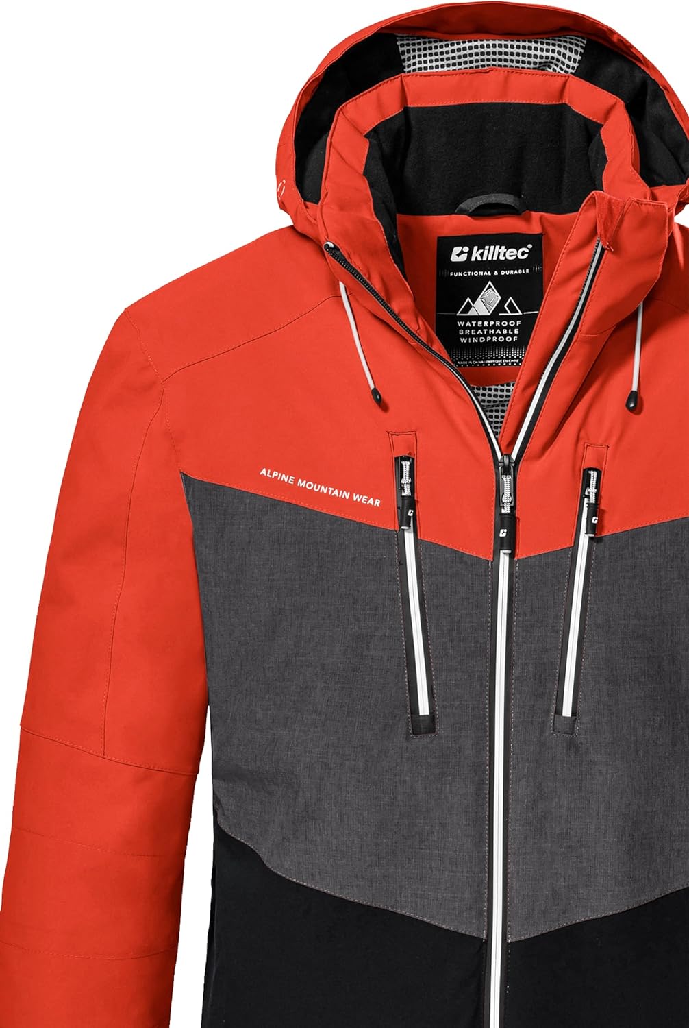 killtec Men's Ski Functional Jacket with Zip-Off Hood and Snow Guard XL dunkelorange, XL dunkelorang