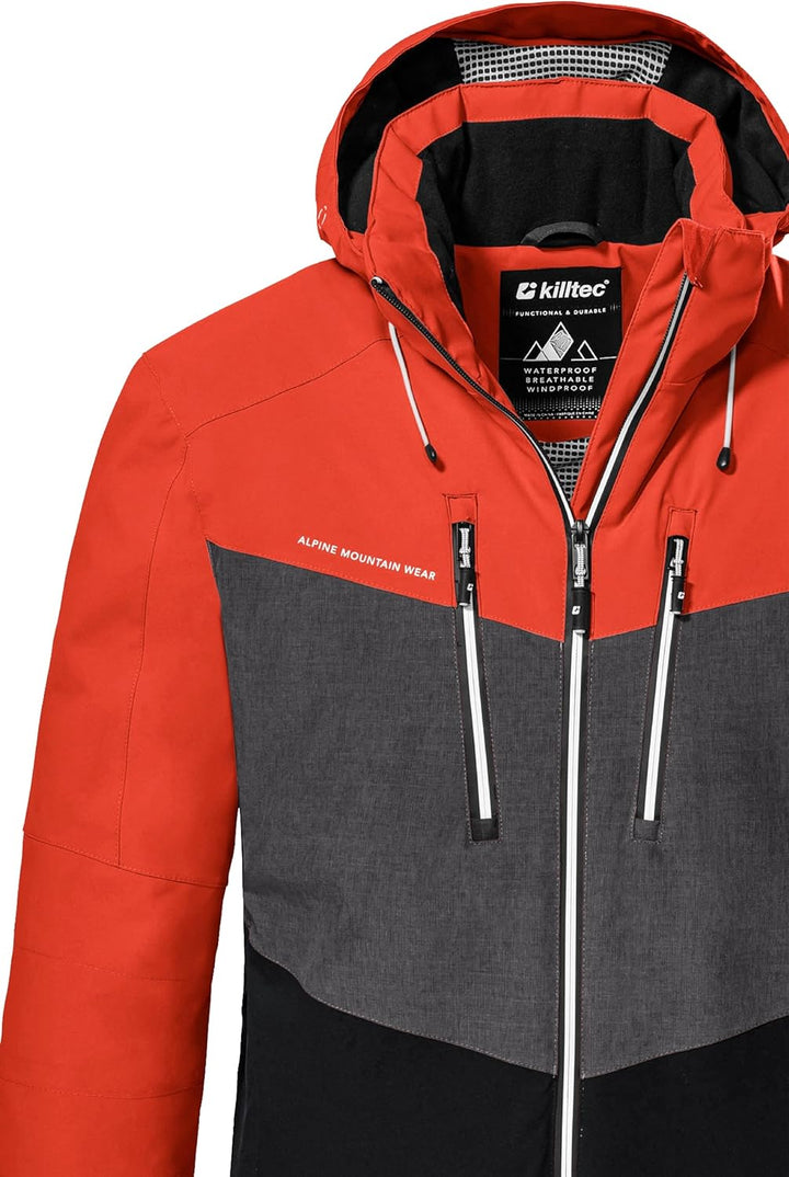 killtec Men's Ski Functional Jacket with Zip-Off Hood and Snow Guard XL dunkelorange, XL dunkelorang