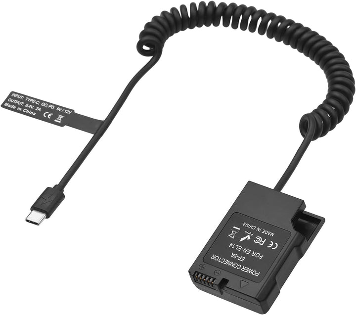 Andoer EN-EL14 Dummy Battery USB-C Coupler Adapter Dummy Battery Coupler mit USB Typ-C Feder Stromka
