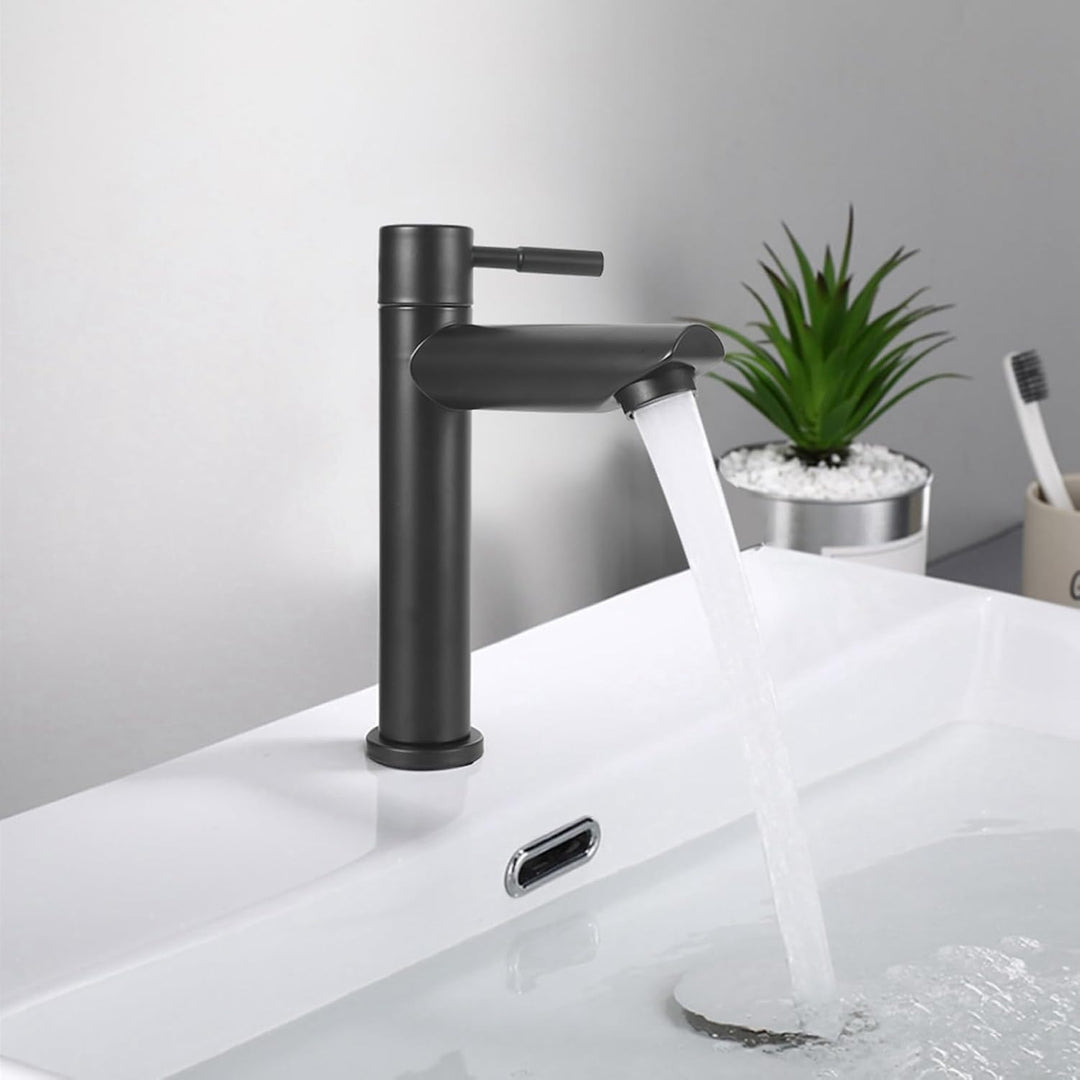 Wasserhahn,Edelstahl Schwarz Becken Wasserhahn Einzel Kaltwasserhahn Aussengewinde G1/2in Haushalt B