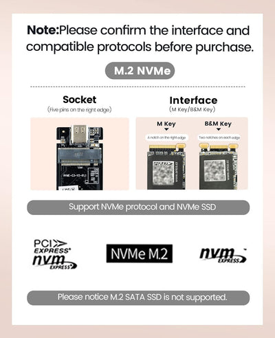 ORICO 20Gbps USB C to M.2 NVMe SSD Aluminium M2 Gehäuse, USB 3.2 Gen2x2 NVMe PCIe M-Key Aluminium M2