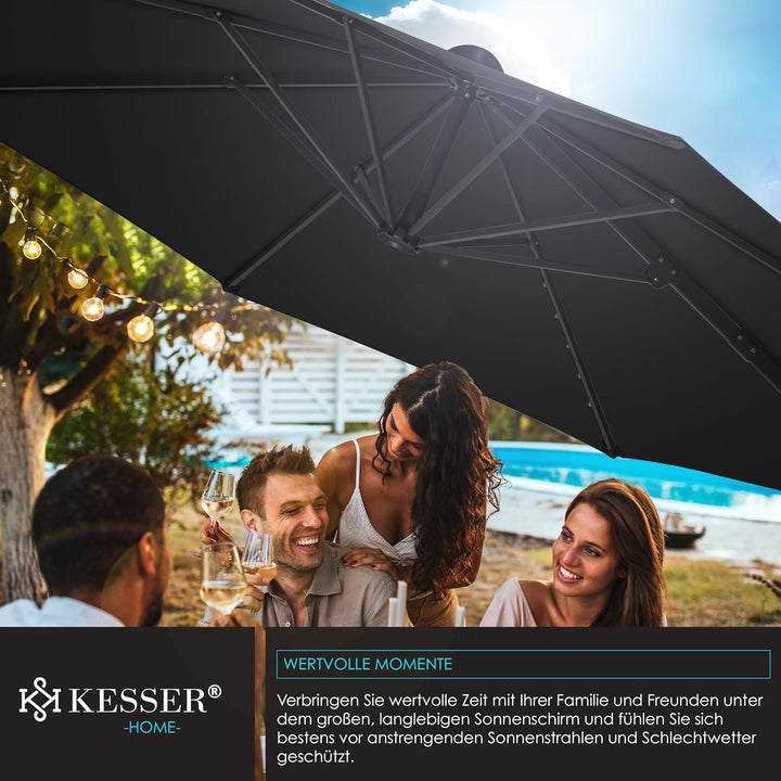 KESSER® Sonnenschirm Ampelschirm SUN Rund XL Ø330 cm Inkl. Abdeckung + Windsicherung 7-Fach Verstell