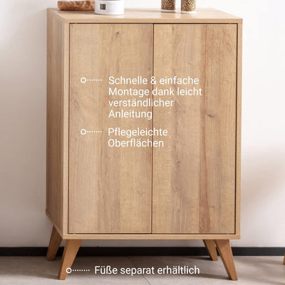 FACKELMANN Finn Midischrank (60 x 75 x 30,5 cm) – Badezimmerkommode mit 2 Einlegeböden aus Glas – Ba