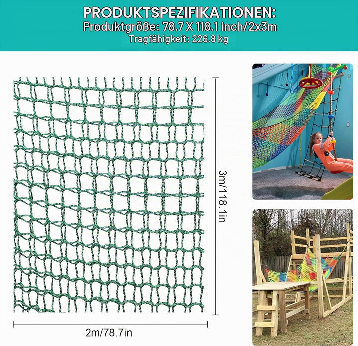 MENAYODA Kletternetz Spielplatz, Schwerlast Doppellagiges Schutznetz Kinder Klettergerüst Schaukel,
