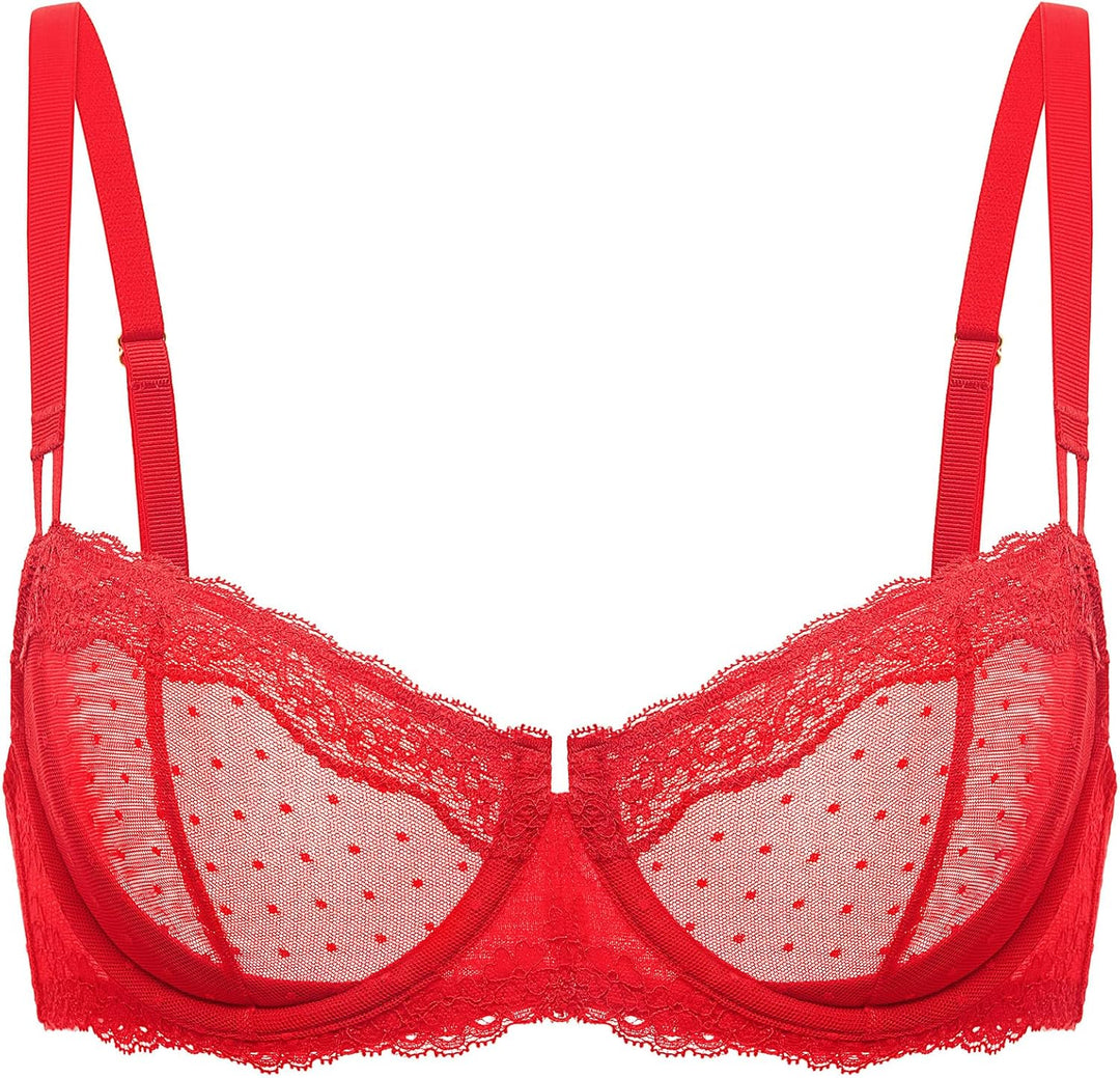 DOBREVA Damen mit Bügel Push Up Balconnet BH ohne Einlagen und Spitze Durchsichtig 70B Lippenstift R