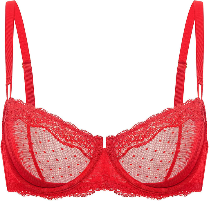 DOBREVA Damen mit Bügel Push Up Balconnet BH ohne Einlagen und Spitze Durchsichtig 70B Lippenstift R