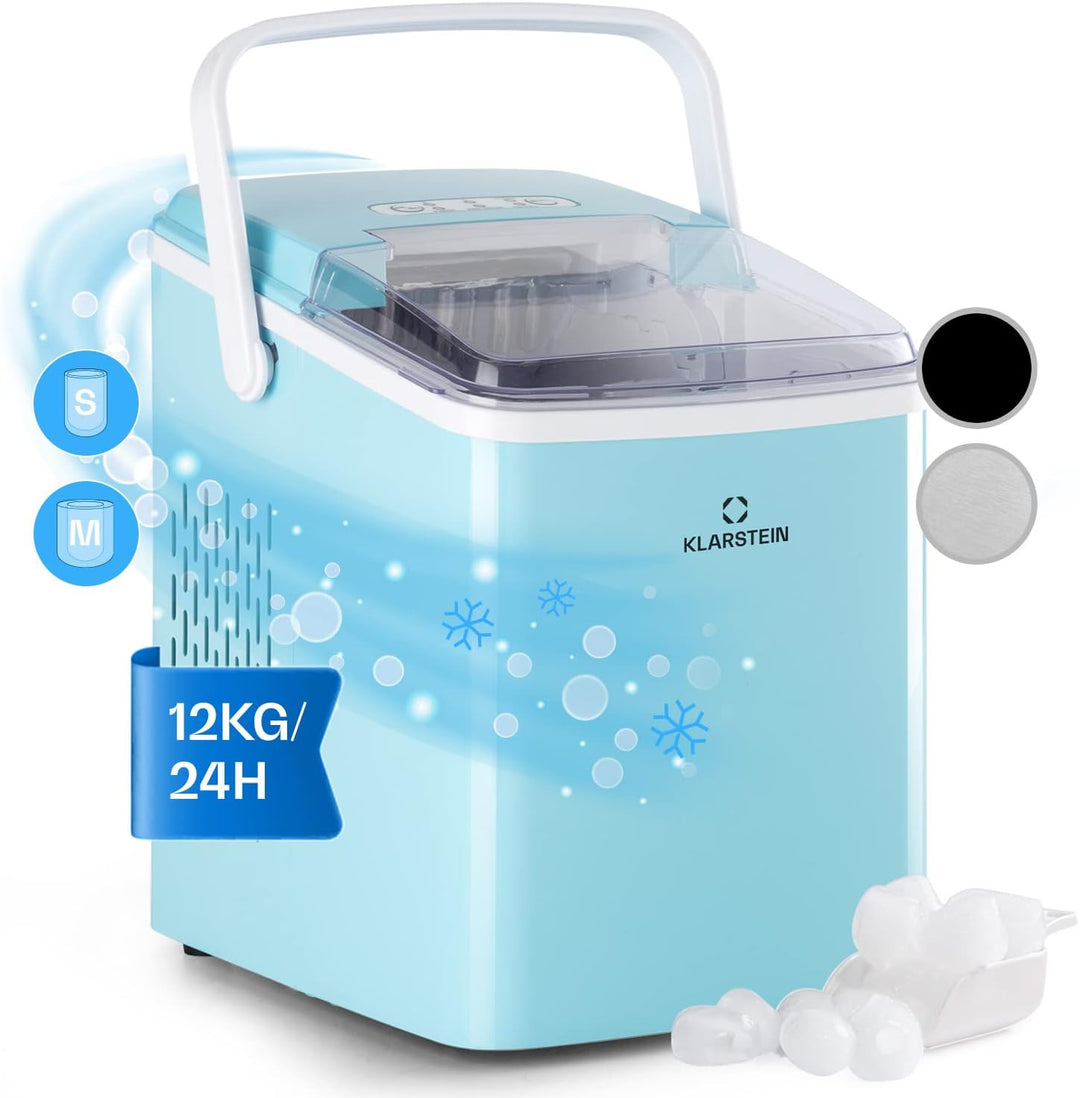 Klarstein Arctic Porter Ice Cube Maker, 12kg/24h, 2 Sizes, Production Time: 8 Minutes, Ice Cubes Per