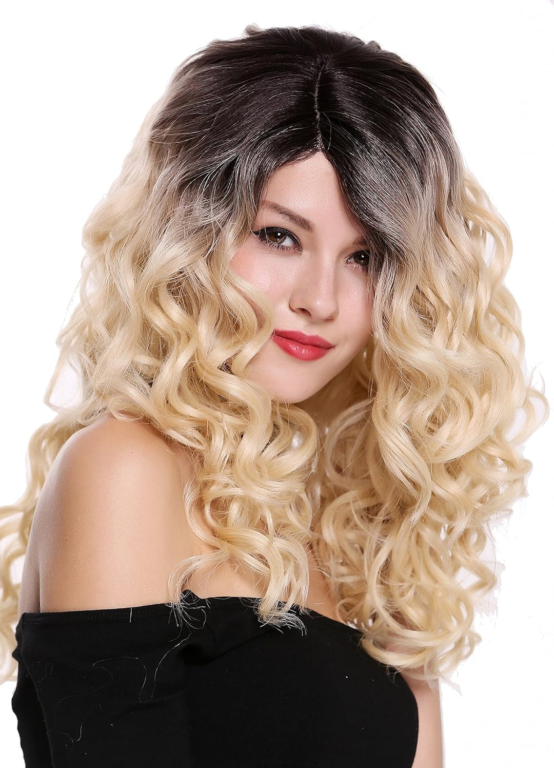 WIG ME UP - RGF-6467C-DR4/613 Perücke Damenperücke Lang Voluminös Scheitel Locken Ombre Dunkelbraun