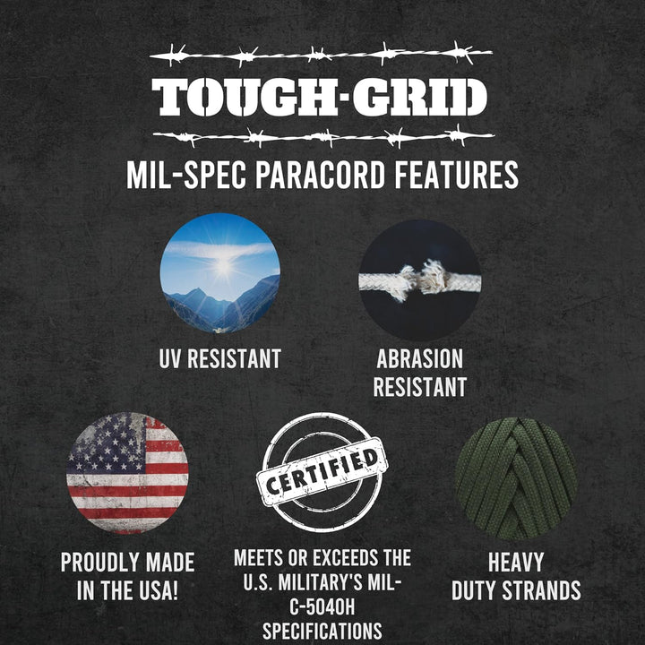 TOUGH-GRID PC100 340kg Paracord - 100% Nylon Militärspezifikationen Typ IV - für Militär, Camping, K