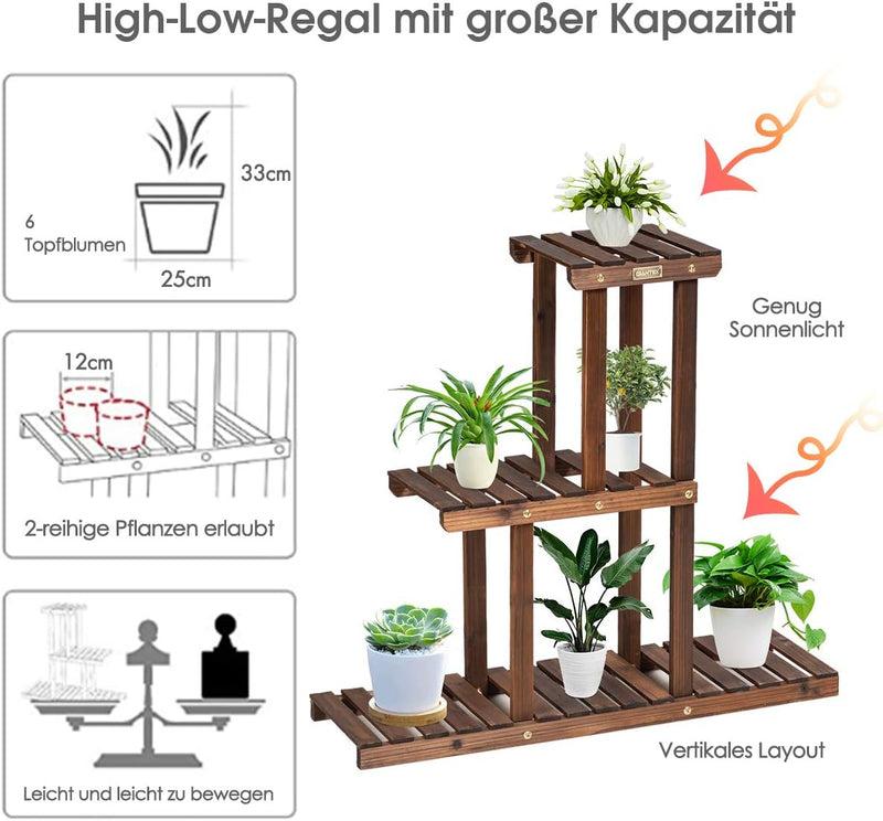 COSTWAY Pflanzenregal Blumenregal, Blumenständer Holz, Blumentreppe Garten, Pflanzentreppe mehrstöck