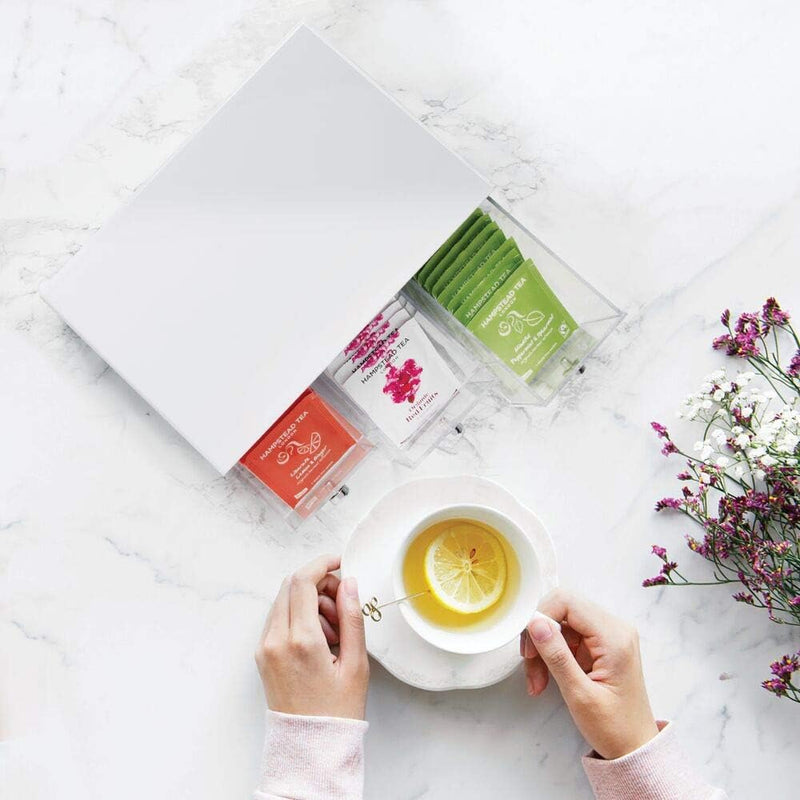 mDesign Küchen Organizer mit 3 Schubladen - Aufbewahrungsbox für Teebeutel, Kaffeepads, Süssungsmitt