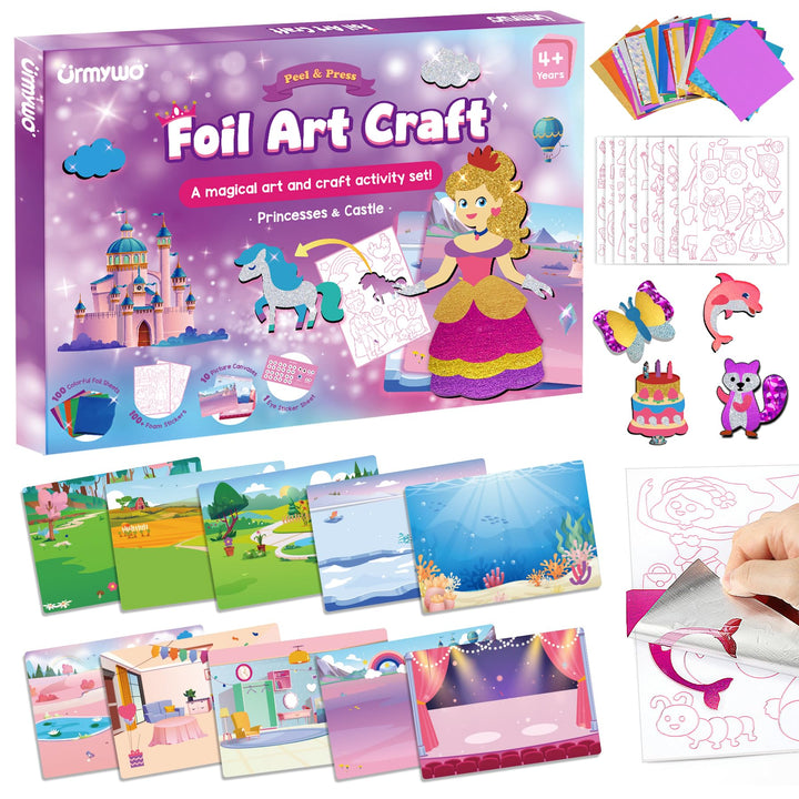 URMYWO Folienspass Kinder, Prinzessin Foil Art FüR Kinder,Bastelsets FüR MäDchen Alter 3-10,DIY-Akti