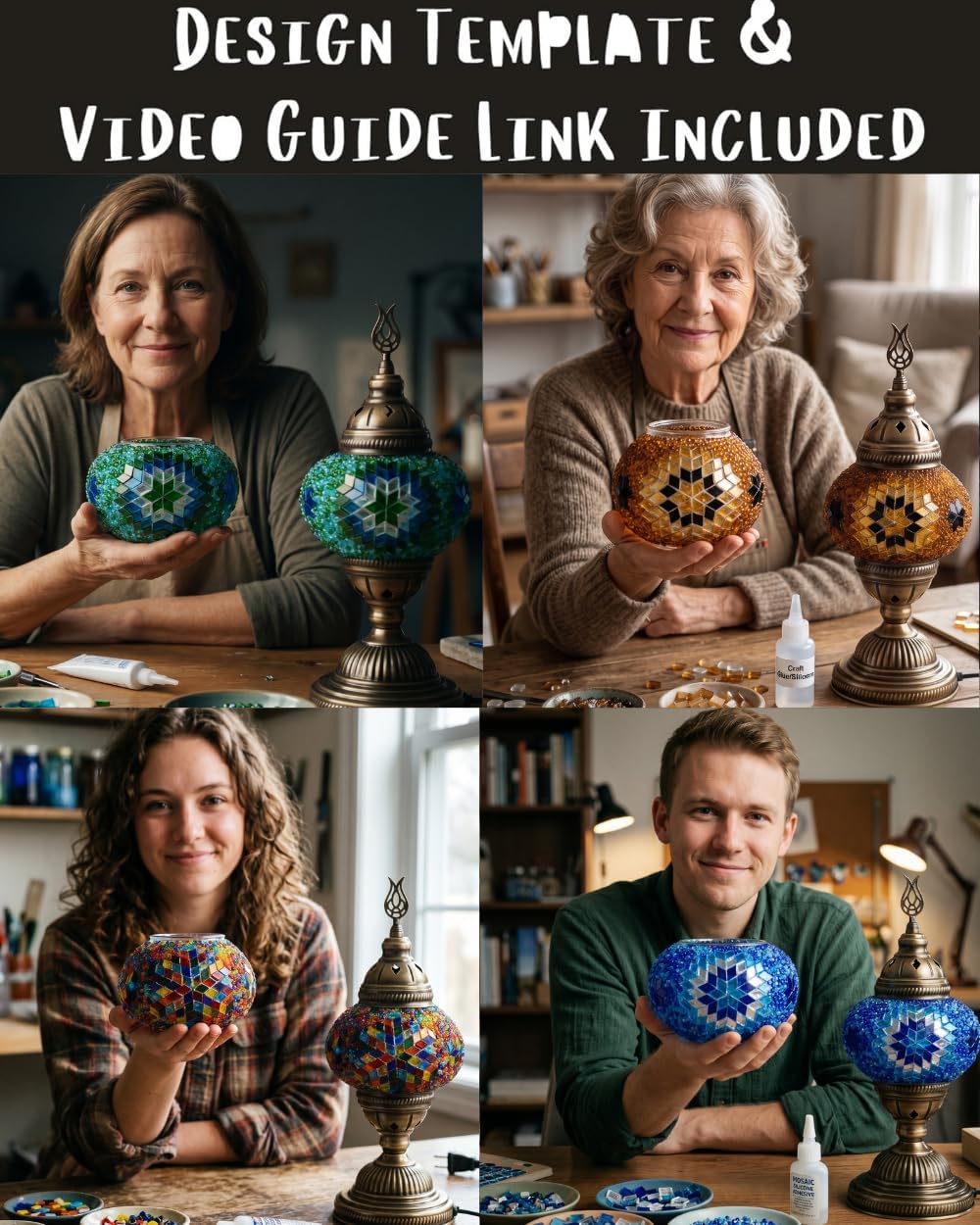 DEMMEX Farbe Wählbar – DIY Mosaik-Tischlampe Bastelset – Türkisch-Marokkanischer Stil – Gestalten Si