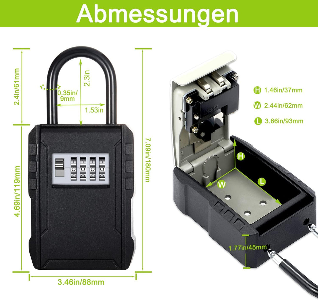ZHEGE Schlüsselkasten Mit Zahlencode, Schlüsselsafe Aussen, 4-Stellig Schlüsselbox mit Code für Drau
