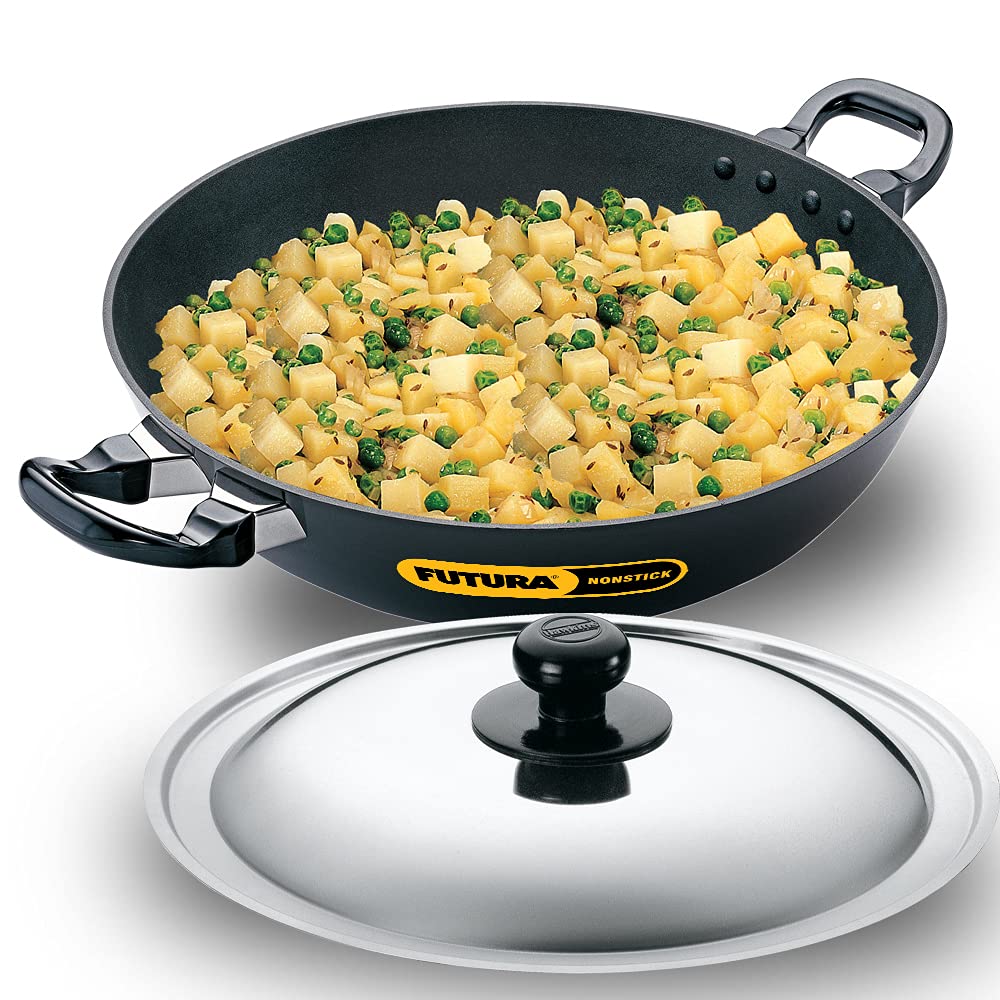 FUTURA Q 57 Bratpfanne (Kadhai), Antihaftbeschichtung, 4,0 l, mit Stahldeckel, 4 l, Grau 4 Liter, 4
