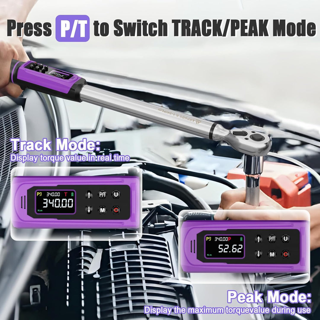 ANPUDS Digitaler Drehmomentschlüssel 1/2 Zoll, 5.1-340Nm Drehmomentschlüssel Auto Set mit ±1% Fehler