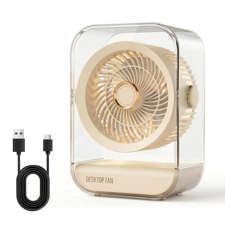 Akku Camping Ventilator, USB-Schreibtischventilator, Leise, Licht, 5 Geschwindigkeiten, Starker Wind