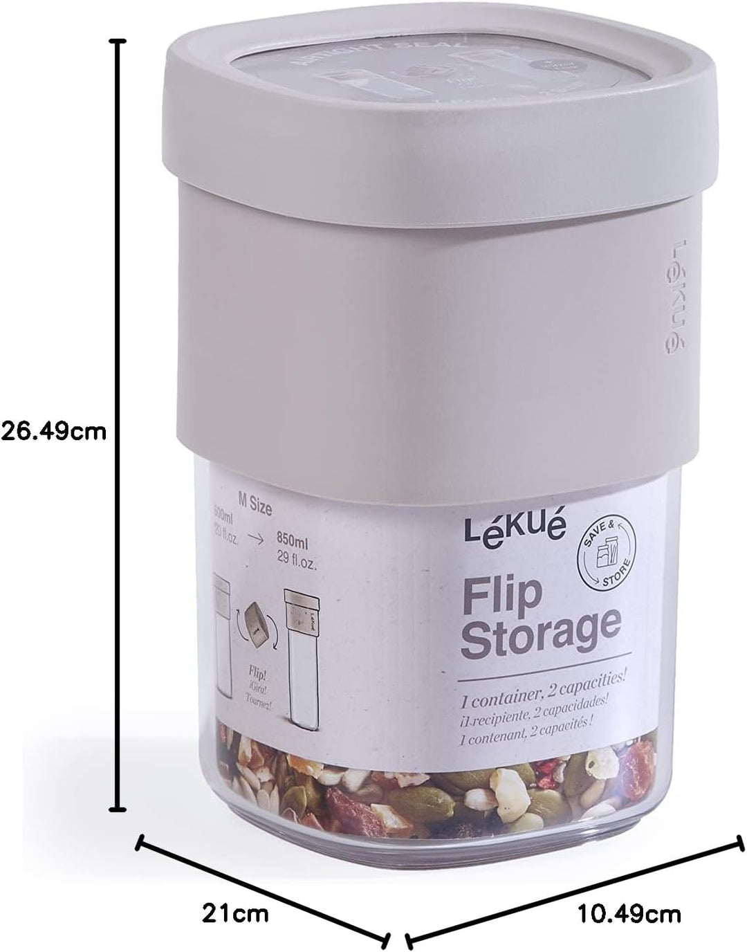Lékué Vorratsdosen Flip Storage Set, Grau, LM Set L/M Grau, Set L/M Grau
