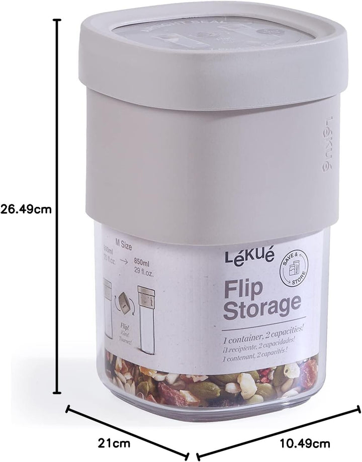 Lékué Vorratsdosen Flip Storage Set, Grau, LM Set L/M Grau, Set L/M Grau
