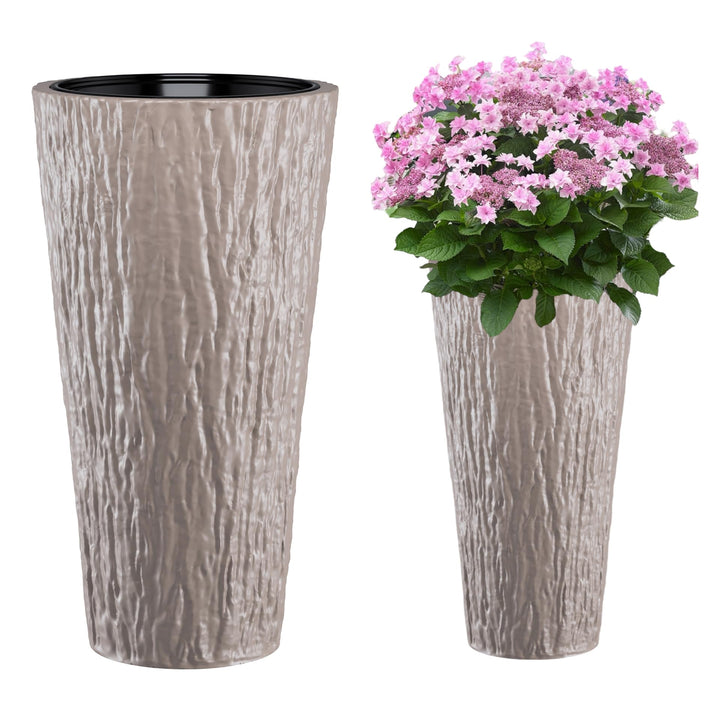 MELTOM Blumenkübel Blumentopf Rund Slim Hoch 3D Effekt Dekorativ Pflanzkübel mit Herausnehmbaren Ein