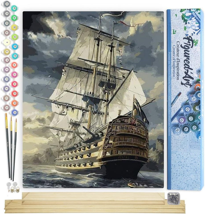 Figured'Art Malen Nach Zahlen Erwachsene Mit Rahmen Galion Ozean - Paint by Numbers Basteln DIY Bast