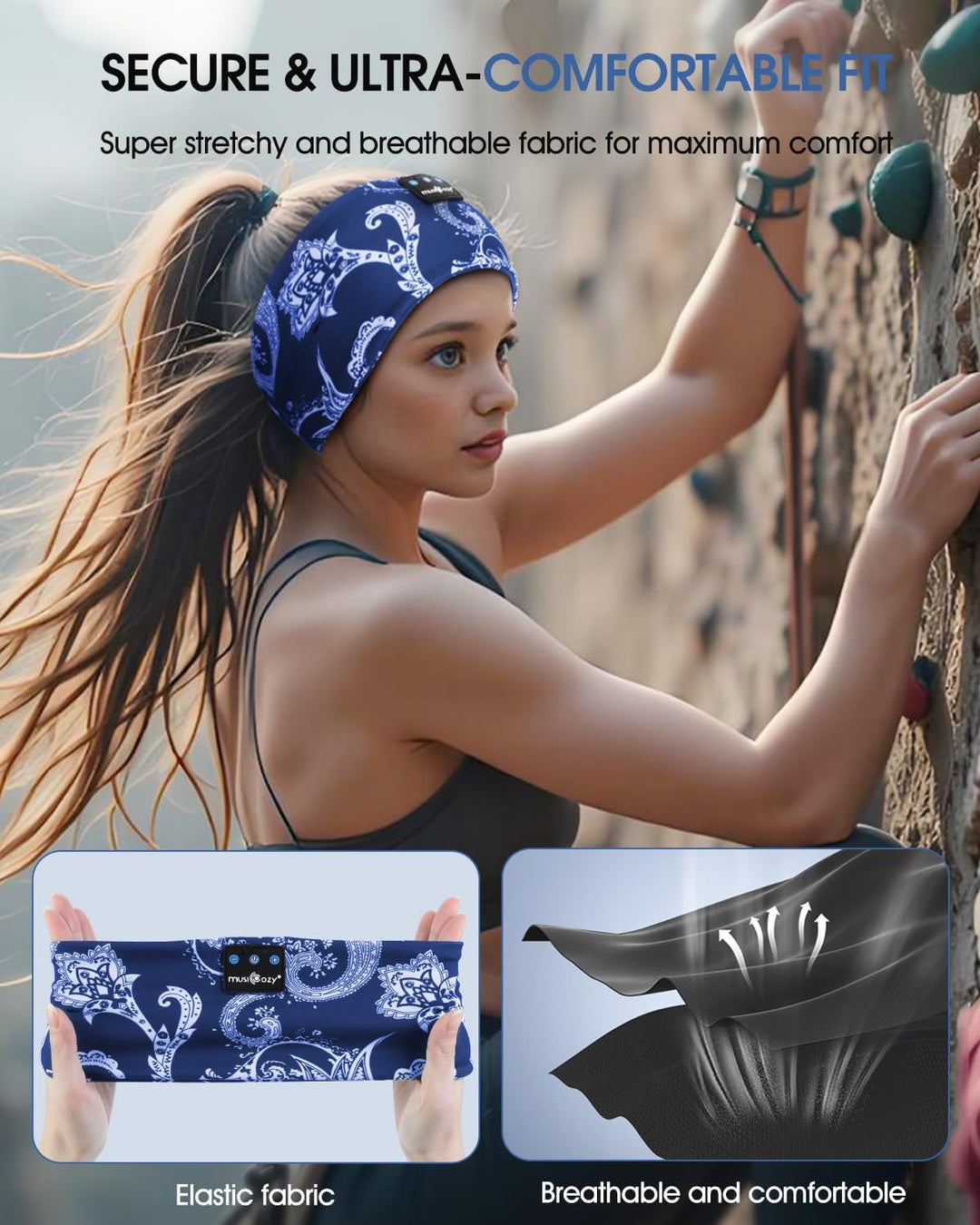 MUSICOZY Schlafkopfhörer Bluetooth 5.4, Bequem &amp; Ultraleicht Stirnband kopfhörer zum Schlafen mit Hi