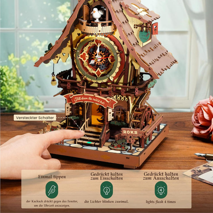 ROKR 3D Puzzle Kuckucksuhr Erwachsene, 3D Holzpuzzle Uhrenmodellbausätze, Geschenke und Dekoration f