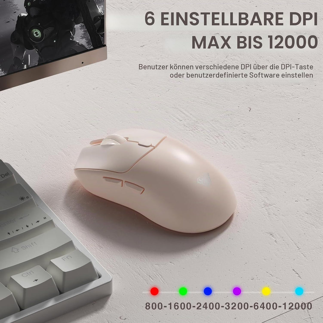 AULA SC580 Gaming Maus Kabellos,2.4GHz/USB-C/BT5.0 Wireless Gaming Mouse,12000DPI,6 Programmierbare