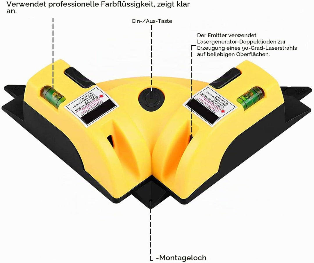 Winkellaser (mit Wasserwaage), Bodenlaser-Nivelliergerät, 90°-Fliesenlaser (mit Vertikallaser), geei