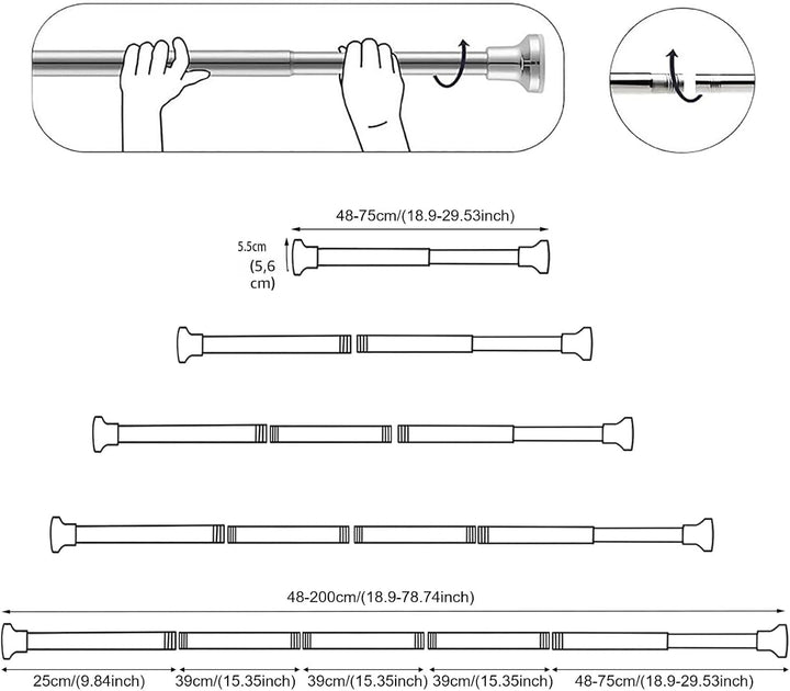Gardinenstange ohne bohren 48-200cm, Teleskopstange Vorhang, Duschvorhangstange Schwarz Edelstahl, R
