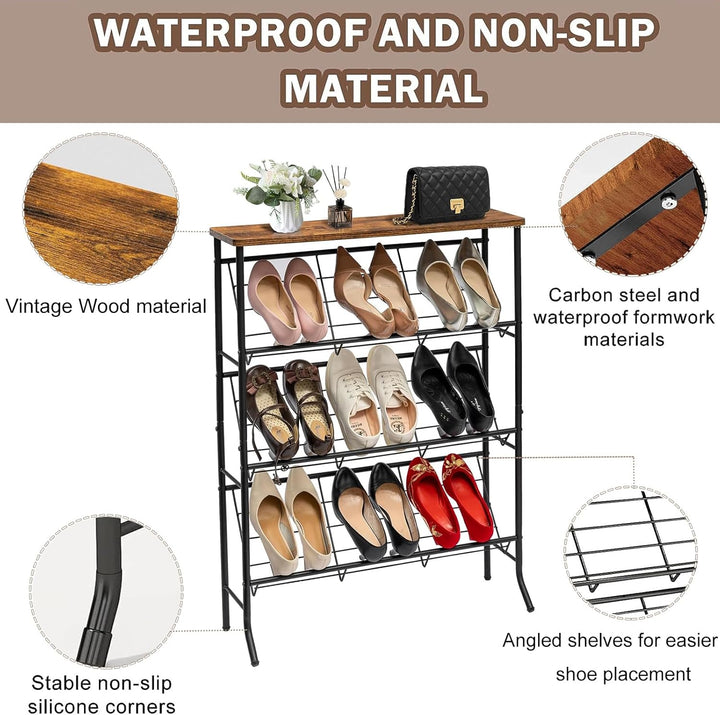 Schuhregal Schmal Metall, Shoe Rack mit 4 Ebenen, Stapelbares Kleines Schuhregal, SchuhstäNder Organ