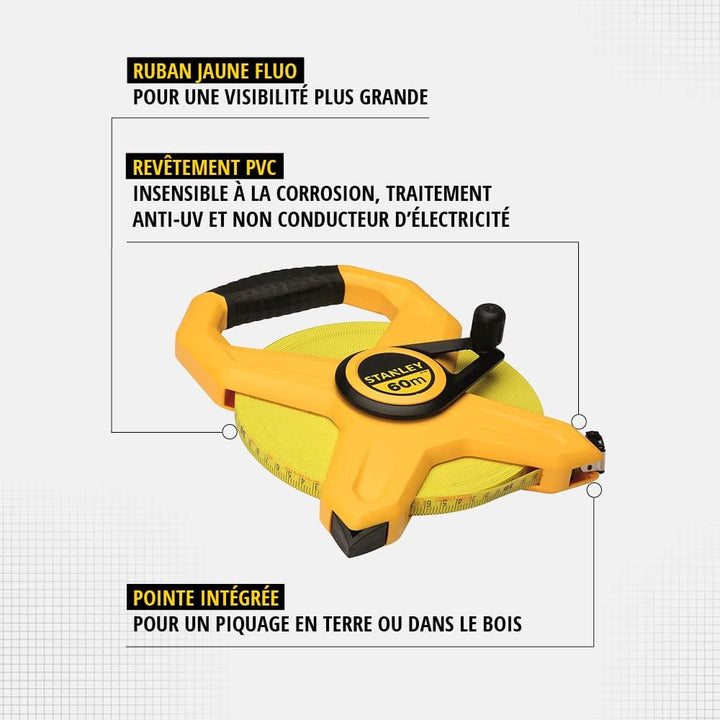 Stanley Rahmenbandmass Standard Fiberglas (60 m Länge, 12.7 mm Breite, UV-resistent, Genauigkeitskla