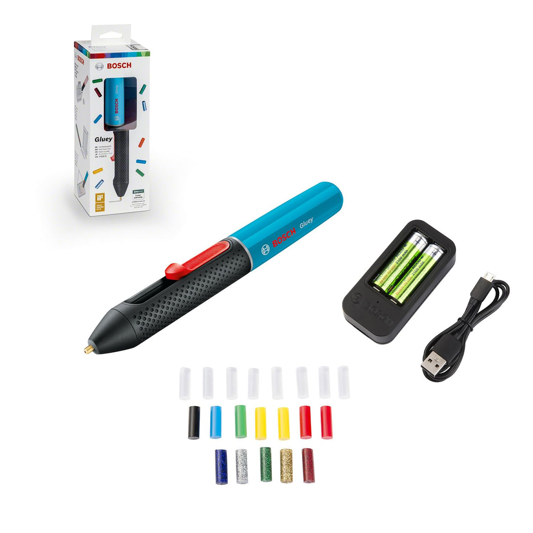 Bosch Akku Heissklebestift Gluey Lagoon Blue (mit 20 Klebesticks, im Karton) blau Heissklebestift Bl