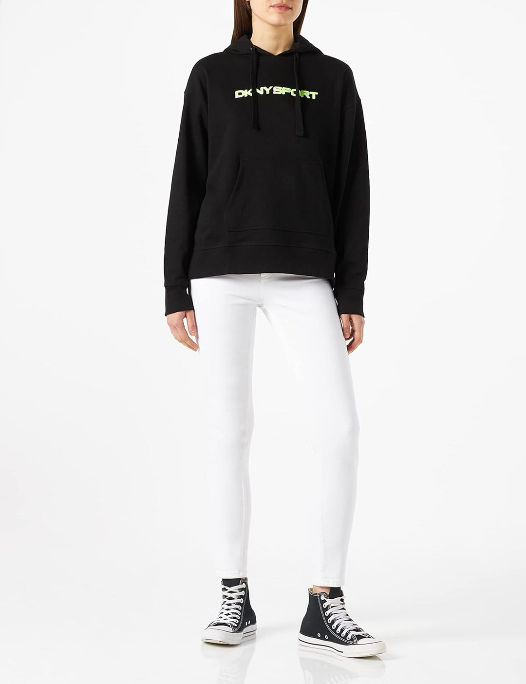 DKNY Damen Sport Women's Layered Shadow Logo Pull Over Hoodie Shirt XS Schwarz, XS Schwarz