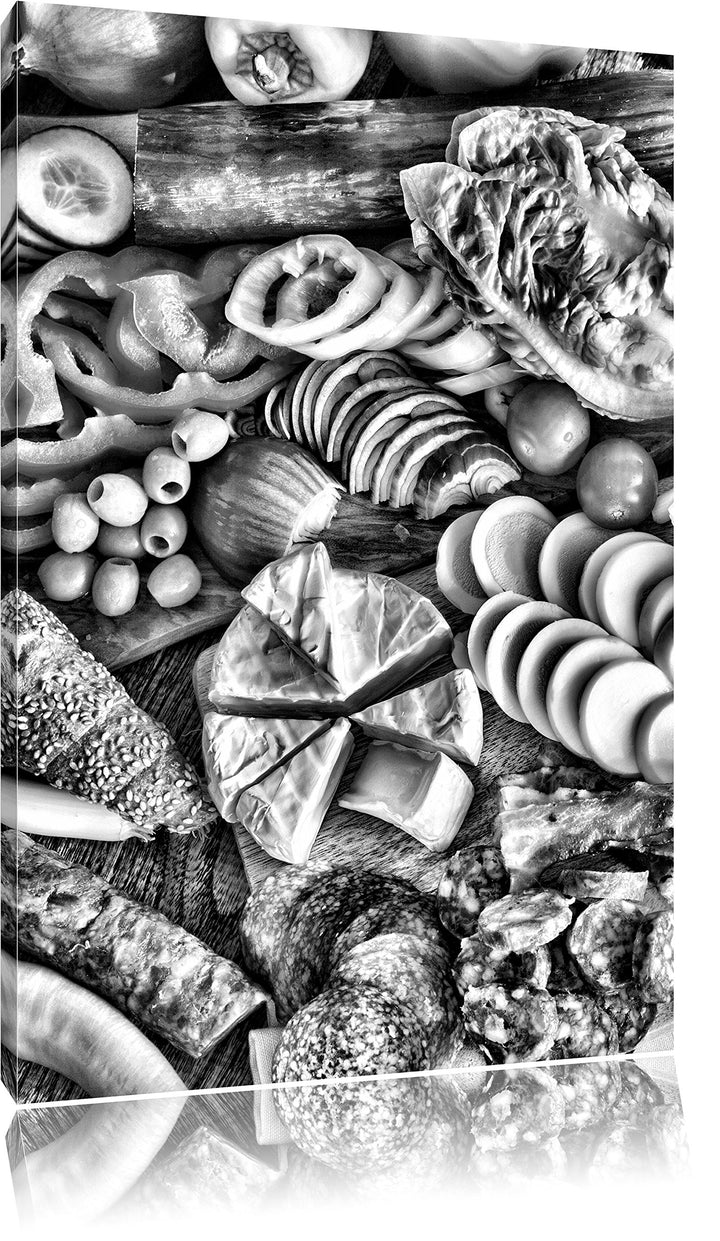 Pixxprint Brot Frühstück Milch als Leinwandbild/Grösse: 100x70 / Wandbild/Kunstdruck/fertig bespannt
