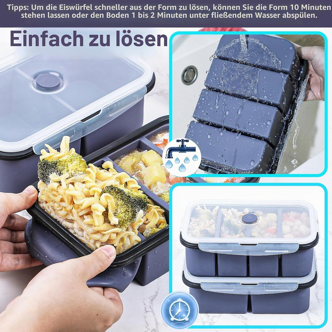 webake Suppen Einfrieren Behälter 2 Stück Silikon Gefrierform mit Deckel 500ml 250ml Silikon Gefrier