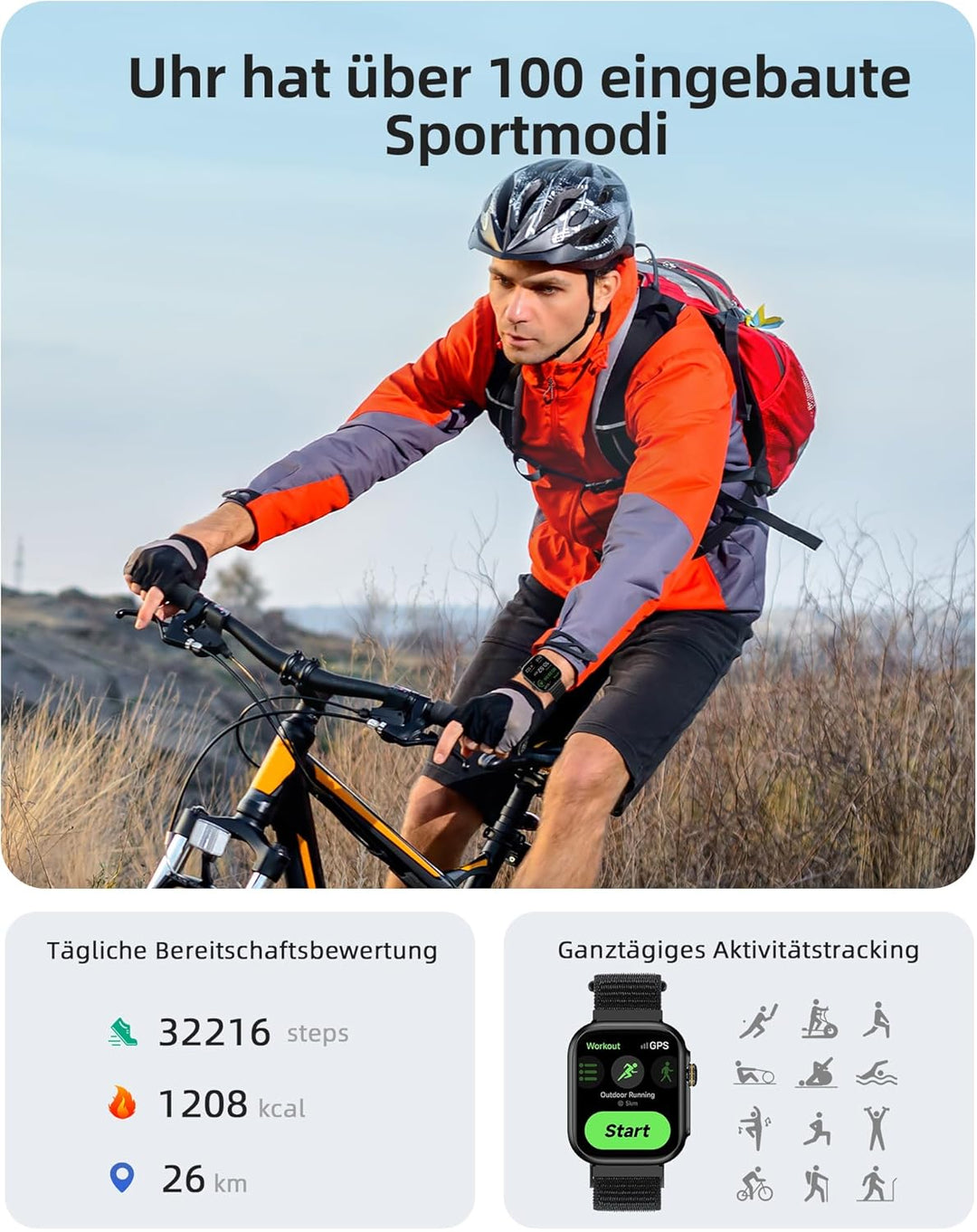 Parsonver Smartwatch Herren Damen mit Telefonfunktion, Fitnessuhr mit GPS, 3 ATM wasserdichte für Sc