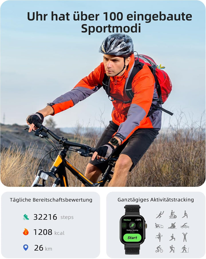 Parsonver Smartwatch Herren Damen mit Telefonfunktion, Fitnessuhr mit GPS, 3 ATM wasserdichte für Sc