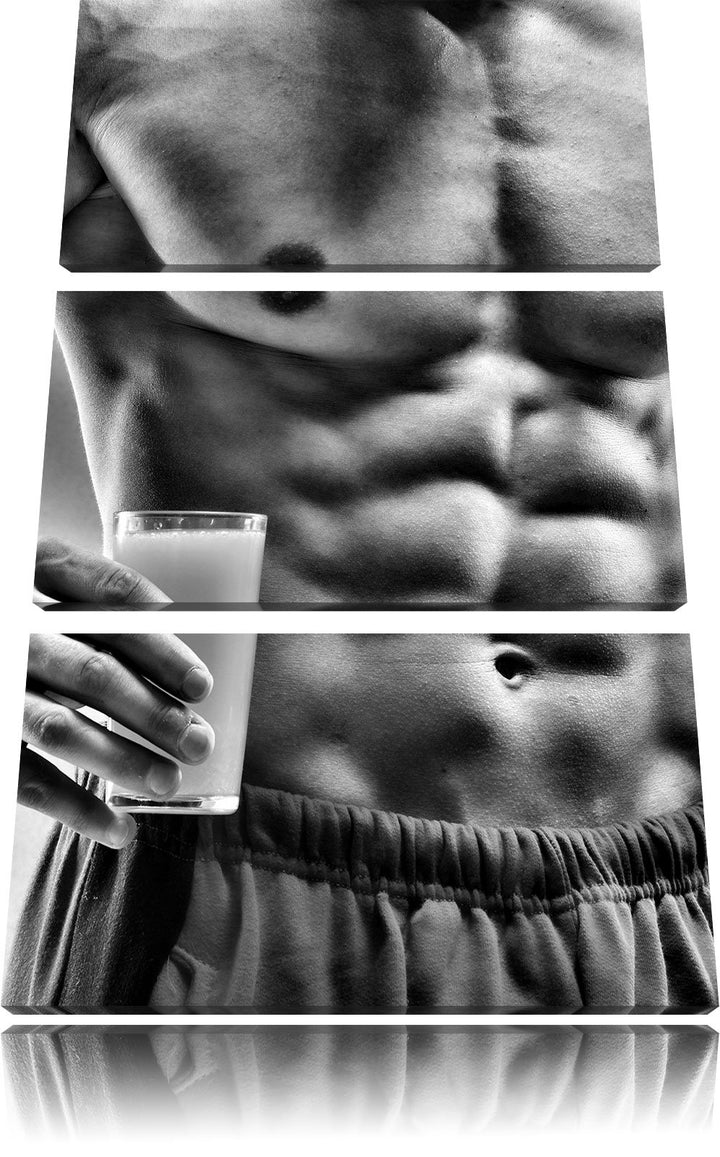 Pixxprint Trainierter Oberkörper Bodybuilder als Leinwandbild/Grösse: 3 Teilig (120x80) cm/Wandbild/
