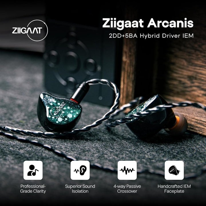 LINSOUL ZiiGaat Arcanis In-Ear-Monitor, Professioneller 2DD+5BA Hybrid IEM Earphone, Gaming -Ohrhöre