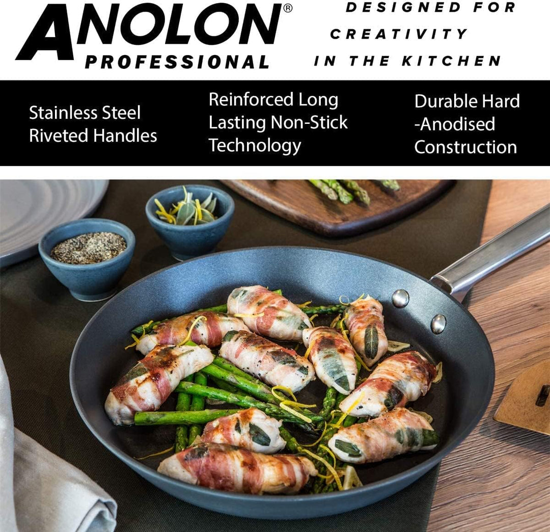 Anolon Milchtopf, Kochtops und Bratpfanne aus professionellem harteloxiertem Material, Schwarz , Har
