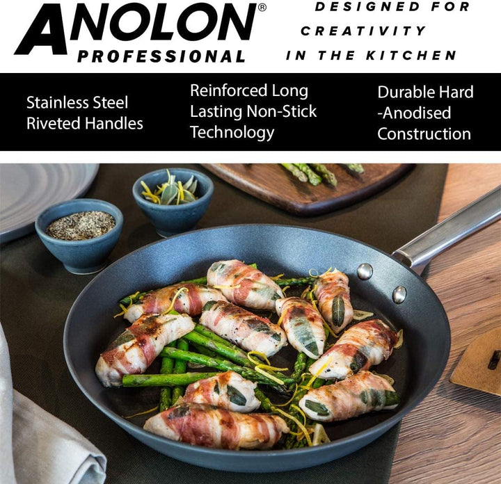 Anolon Milchtopf, Kochtops und Bratpfanne aus professionellem harteloxiertem Material, Schwarz , Har